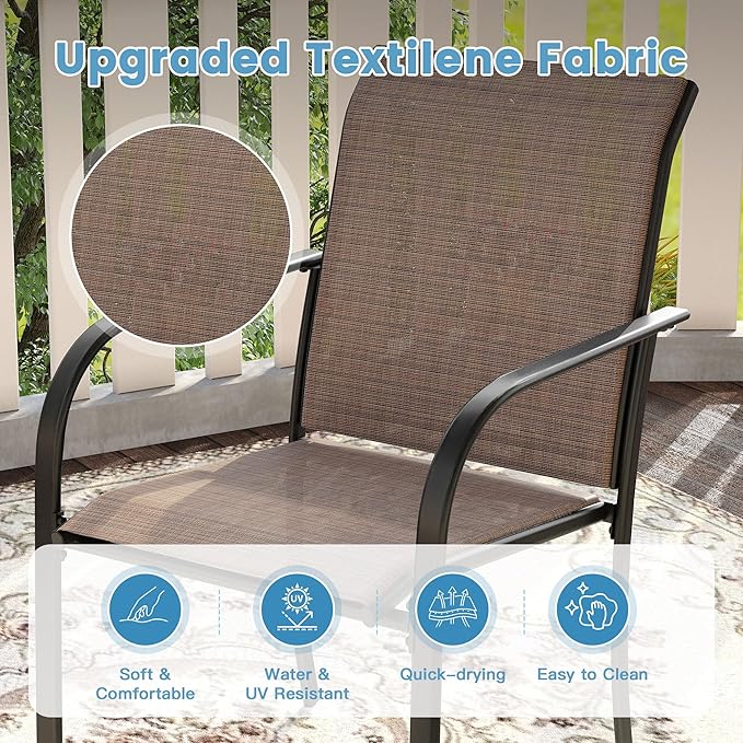 DIFY Patio Dining Chairs Set of 4, Stackable Outdoor Metal Chairs for Garden, Porch and Lawn, Brown