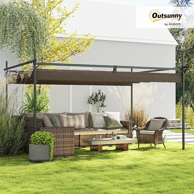 Outsunny 10' x 13' Retractable Pergola Canopy with Stronger Metal Frame, Outdoor Pergola Sun Shade Shelter for Garden, Patio, Backyard, Deck, Brown