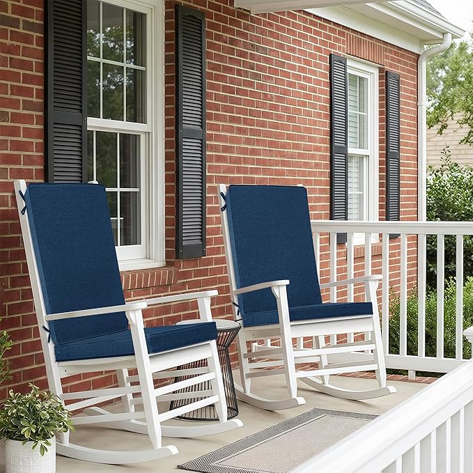 Outdoor Chair Cushions 20x20, Water-Resistant & Fade-Resistant, Patio Furniture Lawn Dining Chair Seat Replacement with High Back, Ties Zipper, Removable Cover, Set of 4, Navy Blue