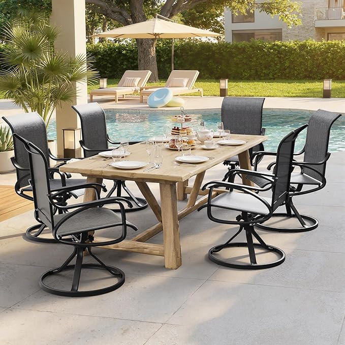 Patio Swivel Chairs Set of 4, All Weather Outdoor Rocking Chair with Textilene Breathable Back, Metal Frame, Patio Dining Chair for Backyard, Garde, Porch and Deck (4, Modern Grey)