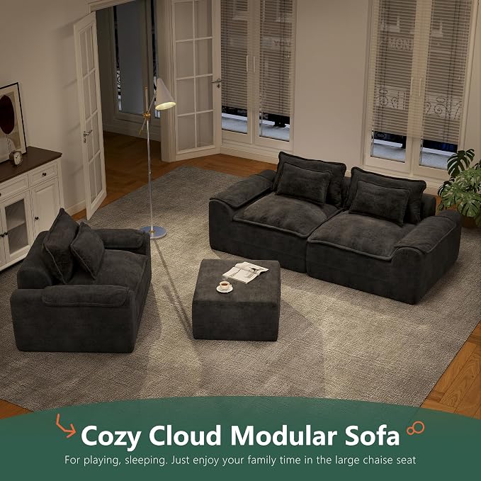 Hobestluk Oversized Cloud Single Sofa, Deep Seat, Memory Foam, Dark Grey