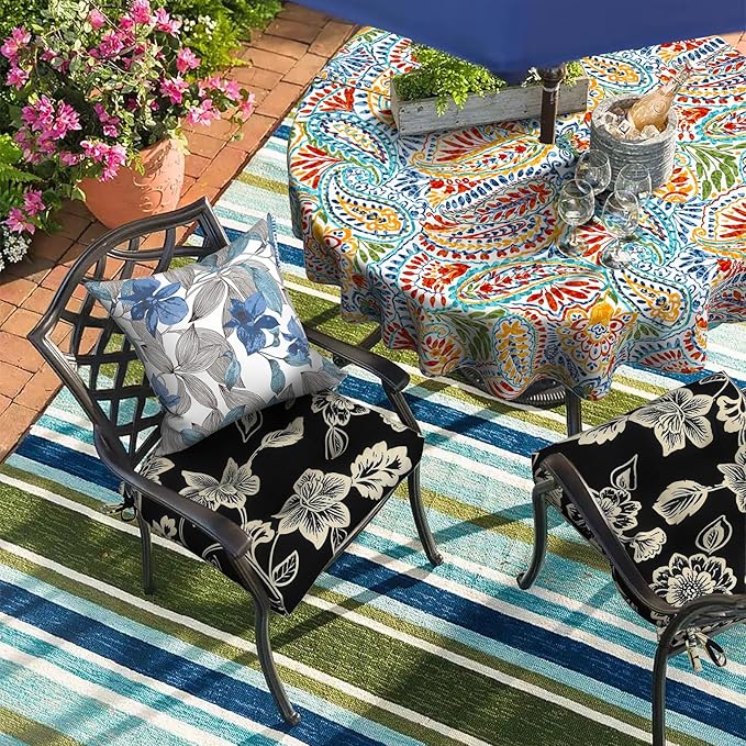 DYTXIII Set of 2 Outdoor Chair Cushions 19"x19"x4", Water Repellent Tufted Patio Seat Cushions with Ties, Thick Replacement Pads for Wicker Dining Chairs, Patio Furniture, Vines Black