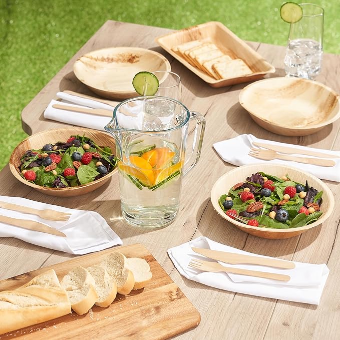 MATANA 200 Pack 100% Natural Disposable Wooden Cutlery Set (50 Forks, 50 Knives, 50 Spoons, 50 Dessert Spoons) Recyclable Compostable Silverware, Biodegradable Bamboo Utensils for Garden Parties