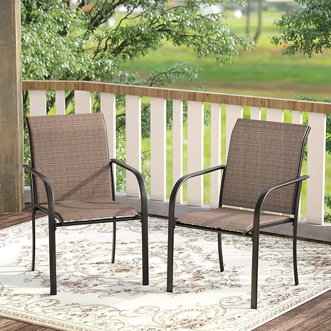 DIFY Patio Dining Chairs Set of 4, Stackable Outdoor Metal Chairs for Garden, Porch and Lawn, Brown