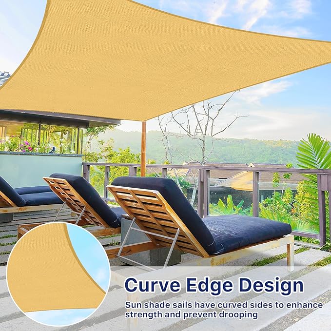 RoomHacks 10'x13' Sun Shade Sail, UV Protection Outdoor Shade, Curved Tear Resistant Heavy Duty Sun Shade for Patio Garden, Backyard, Deck, Car Port, Playground, (Sand)