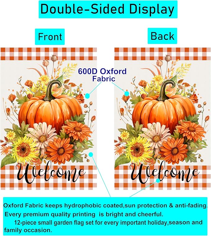 Seasonal Garden Flag Set of 12 Yard Flags for Outside12x18, Double Sided Small Garden Flags,4th of july Garden Flag,Welcome Fall Halloween Holiday Decoration Outdoor Flags for Garden