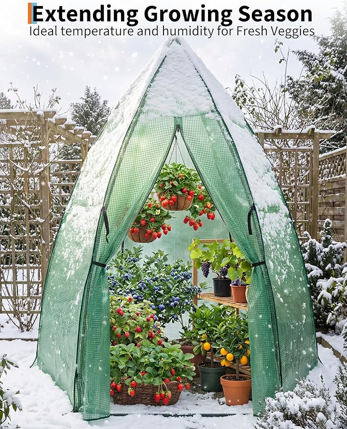 Garvee Mini Greenhouse, 54"x54"x71" Small Greenhouse for Outdoors, PE Cover with Roll-Up Zipper Door and Mesh Window, Portable Garden Greenhouse for Vegetables Flowers Herbs