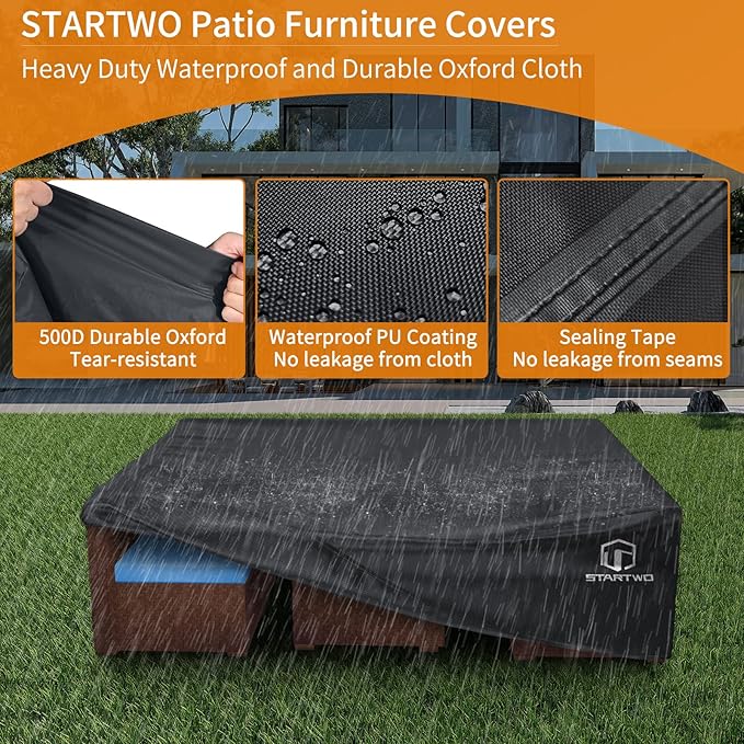 STARTWO Patio Furniture Covers Waterproof,Heavy Duty 7-12 Seats Outdoor Furniture Set Cover for Sectional Sofa and Table Chairs, 98"x98"x28", Black