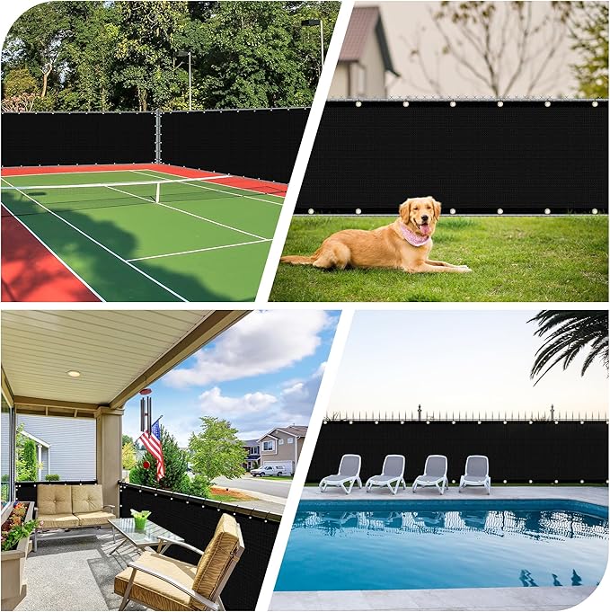 iCover 4x12ft Privacy Screen Fence, Outdoor Fencing Panels, Garden Windscreen Mesh Shade Sail Net Barrier, Fence Privacy Screen Reinforced Bindings and Brass Grommets Cable Zip Ties, Black