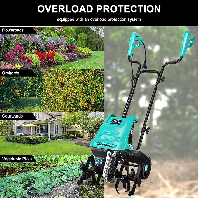 IncwBo Tiller Cultivator 17 inch 15 Amp 6 Steel Tines Tillers for Gardening Electric Rototiller for Garden Yard