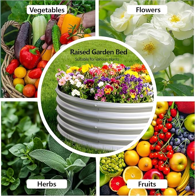 12x1.5x1FT Galvanized Raised Garden Bed Kit,Vegetable Boxes-Oval Metal Flower Box,Large Planter Raised Beds Outdoor Garden for Planting,Fruit,Herb-Silver