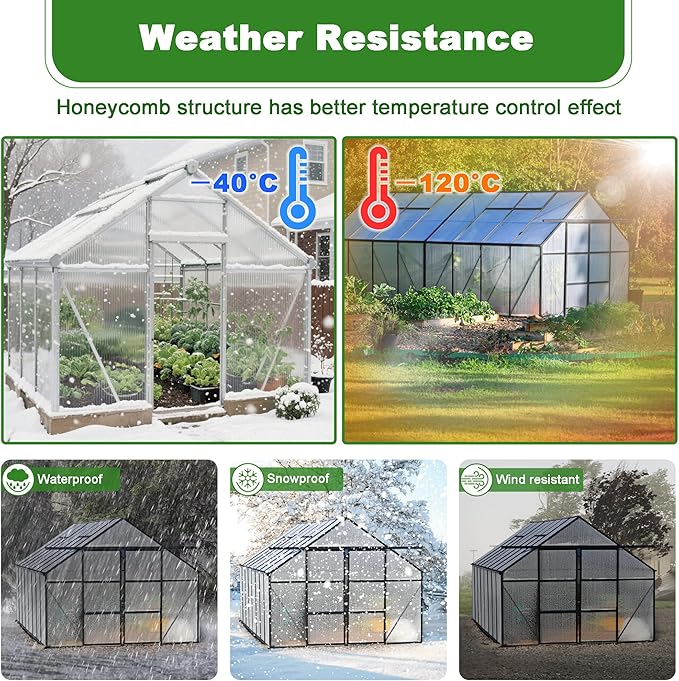 Quibbay 14PCS 4' X 2' X 0.32'' Polycarbonate Greenhouse Panels, Waterproof UV Protected Clear Polycarbonate Sheets Three-Layer Honeycomb Roof Panels, Corrugated Plastic Roofing Panels for Greenhouse