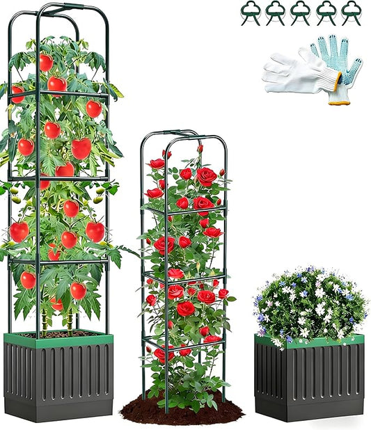 Raised Garden Bed with Trellis, Tomato Planter with Trellis, 68.7" Tomato Cage, Self-Watering, Expandable Structure, Indoor & Outdoor tomato pot for Climbing Plants, Vegetable Vines & Flowers