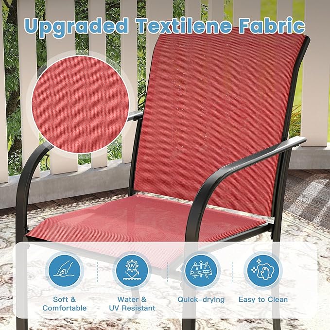 DIFY Patio Dining Chairs Set of 6, Stackable Outdoor Metal Chairs for Garden, Porch and Lawn, Red