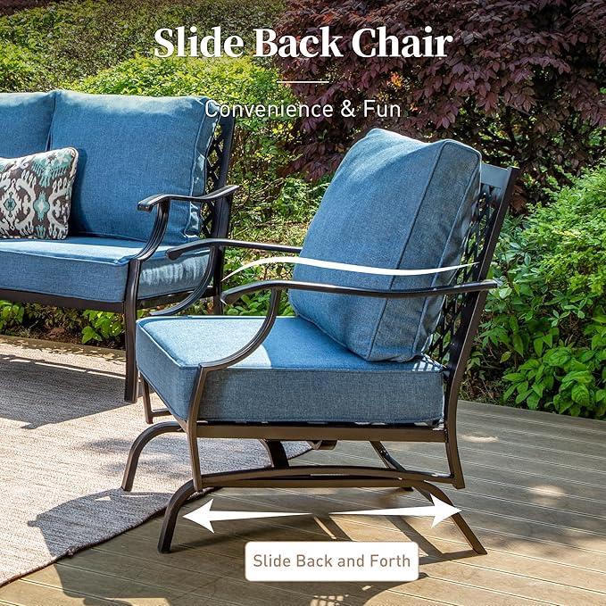 SUNSHINE VALLEY Metal Outdoor Rocker Patio Chairs Set of 2 with 5.75" Extra Thick Cushion, 2 Piece High Back Rocker Patio Chair All Weather Outdoor Furniture Seating for Deck Balcony Porch, Denim Blue