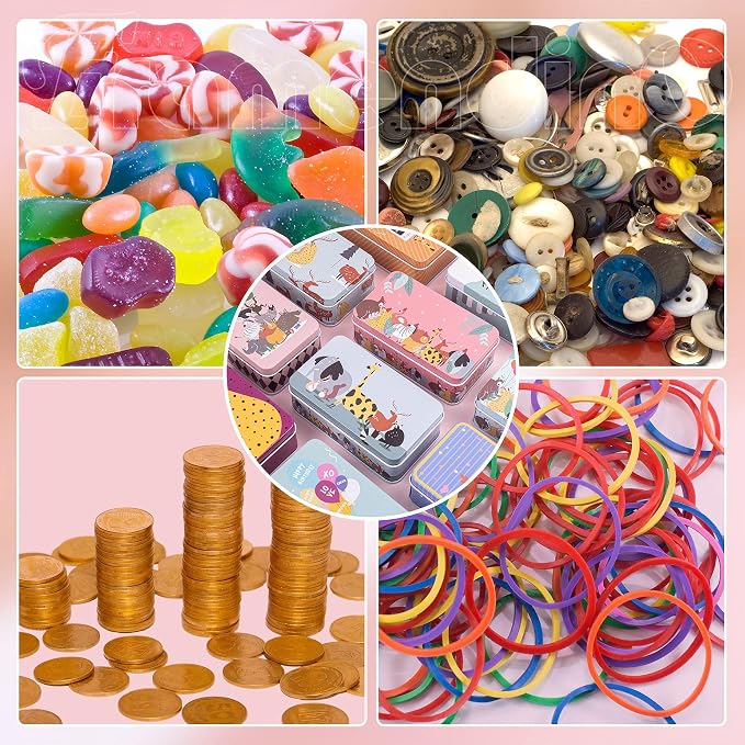Framendino, 5 Pack Mini Tinplate Storage Boxes Small Empty Cartoon Trinket Jewelry Coin Containers Metal Rectangle Tin for Bead Case (Style C)