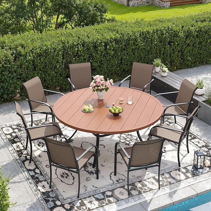 DIFY Patio Chairs Set of 6, Stackable Textilene Outdoor Dining Chairs with Metal Frame, All Weather Outdoor Chairs Set for Backyard Garden Deck Poolside, Brown