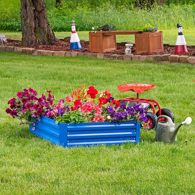 Sunnydaze Galvanized Raised Garden Bed - Metal Raised Bed for Gardening - Outdoor Planter Box for Flowers, Plants, and Vegetables - Blue - 48" W x 36" D x 12" H Rectangle