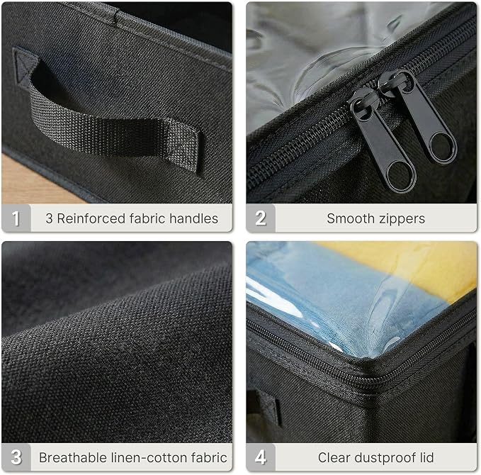 2-Pack Under Bed Storage Containers, 8 Inches Tall Clothes Storage, Black
