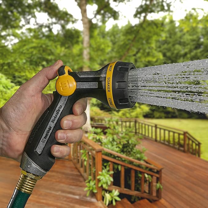 Melnor 65188AMZ RelaxGrip Metal Nozzle, Multi-Pattern, Arthritis Foundation Ease of Use Certified, Quick Connect Bundle, Black, Yellow