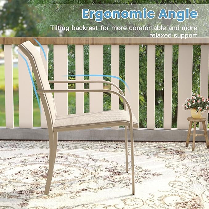 DIFY Patio Dining Chairs Set of 4, Stackable Outdoor Metal Chairs for Garden, Porch and Lawn, Sandshell