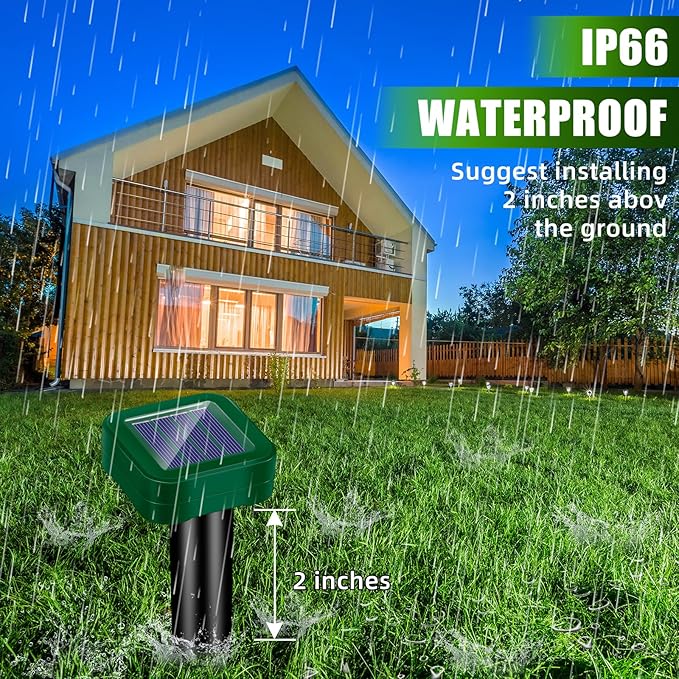 2026 Upgraded Mole Repellent Solar Powered Rodent Repellent Outdoor Ultrasonic Waterproof Pest Deterrent for Yard Lawn Garden Drives Away Rodent Voles Skunk Groundhogs Snake Chipmunks Raccoons 8 Pack