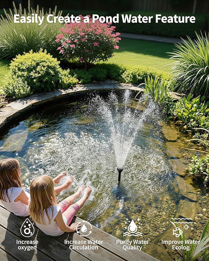 POPOSOAP Pond Fountain with LED Lights, 660GPH Submersible Pump RGB Pond Filter System with Adjustable Height & Water Flow for Garden Pond Fish Tank Day & Night Pond Decoration -P1104D