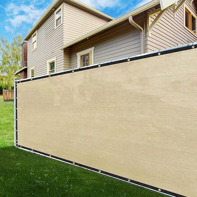 ShadeMart 4' x 184' Fence Privacy Screen Beige Heavy Duty 170 GSM Fencing Mesh Shade Net with Grommets & Zip Ties, 90% Blockage Fence Screen for Balcony Yard Outdoor Garden Pool (We Customize Size)