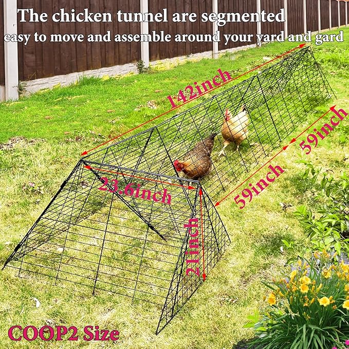 Heavy Duty Chicken Run Tunnel for Yard & Outside, Foldable & Expandable Chicken Tunnel, Portable Predator-Proof Poultry Playpen for Chickens, Rabbits & Ducks