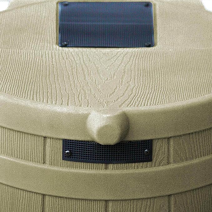 Good Ideas Rain Wizard 50 Gallon Plastic Outdoor Home Rain Barrel Water Storage Collector with Brass Spigot and Flat Back Design, Khaki (4 Pack)