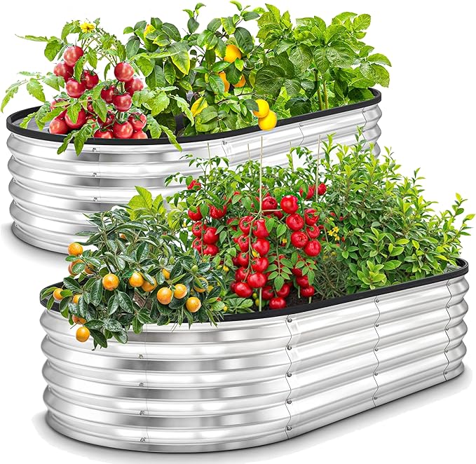 Utopia Home Galvanized Raised Garden Bed, 4x2x1 Ft Lightweight Planter Boxes Outdoor with Easy Assembly, Large Garden Bed for Vegetables, Fruits, Flowers, Silver, Pack of 2
