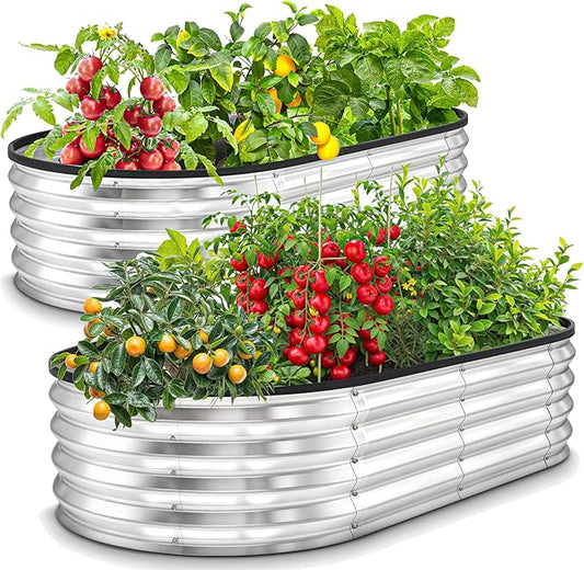 Utopia Home Galvanized Raised Garden Bed, 4x2x1 Ft Lightweight Planter Boxes Outdoor with Easy Assembly, Large Garden Bed for Vegetables, Fruits, Flowers, Silver, Pack of 2