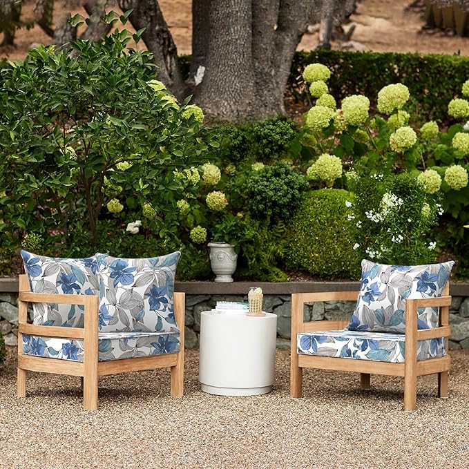 LVTXIII Outdoor Seat and Back Cushion Patio Deep Seat Cushion Set Seasonal Chair Cushion for Wicker Chairs and Garden Furniture Decoration, 22"x22"x4", Clemens Noir Blue