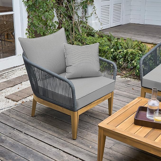 LVTXIII Outdoor Seat and Back Cushion Patio Deep Seat Cushion Set Seasonal Chair Cushion for Wicker Chairs and Garden Furniture Decoration, 24"x24"x4", Strip Grey