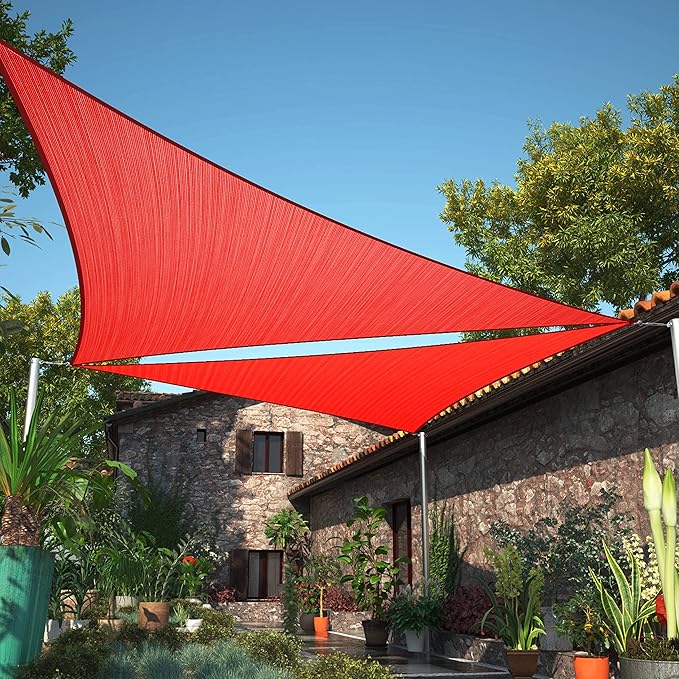 ShadeMart 20' x 20' x 20' Red Sun Shade Sail UPF50 Triangle smTAPT08 Canopy Fabric Cloth Screen, Water Air Permeable & UV Resistant, Heavy Duty (We Customize Size)