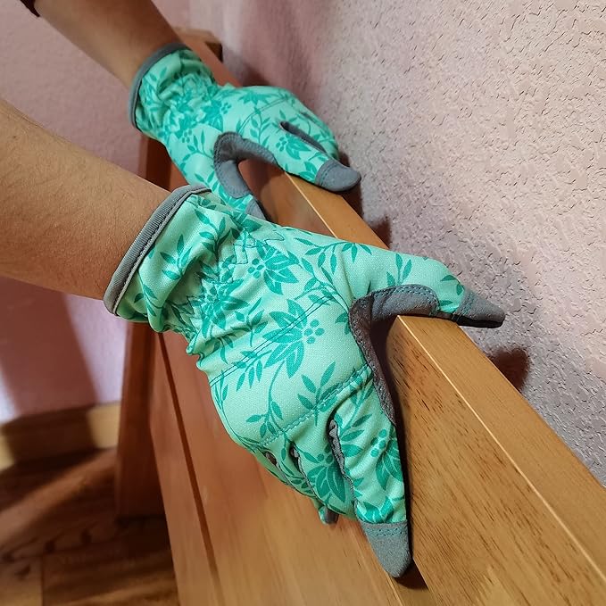 YRTSH Leather Gardening Gloves for Women, Flexible Breathable Garden Gloves, Thorn Proof Working Gloves for Weeding, Digging and Pruning, Green, X-Small Fit Small Hand
