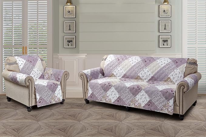 Brilliant Sunshine Lilac & Beige Roses Couch Armchair Cover, 23" seat