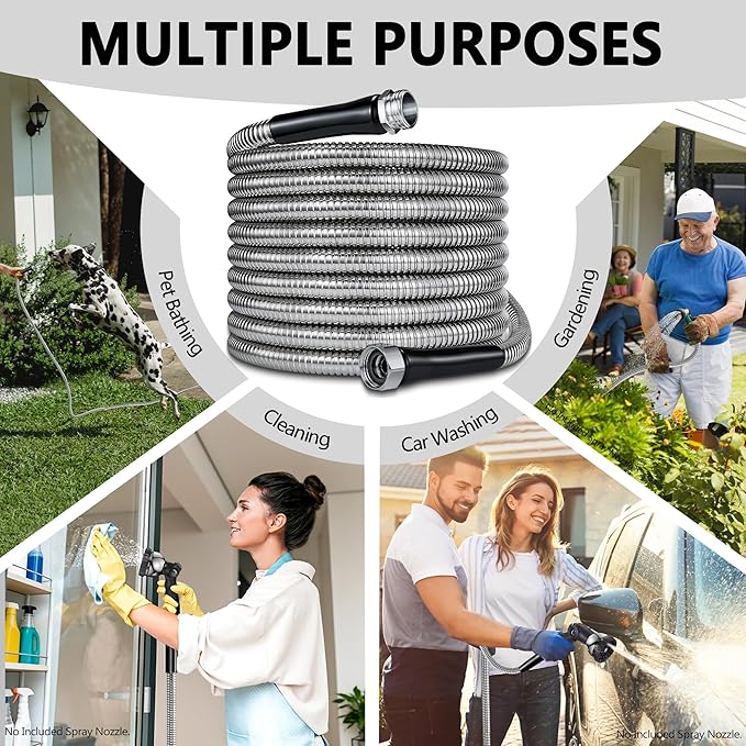75 Foot Garden Hsoes - 2026 New 304 Stainless Steel Garden Hose with 3/4'' Fittings – Lightweight, Durable, and Kink-Free, Metal Water Hoses for Gardening