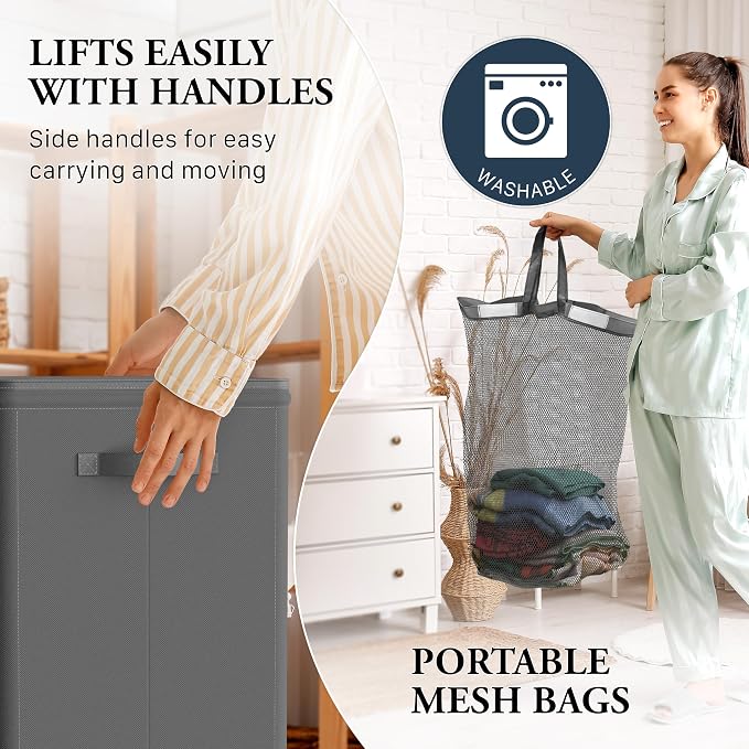Simple Houseware Foldable Laundry Hamper Basket with Lid and Bag, Dark Gray