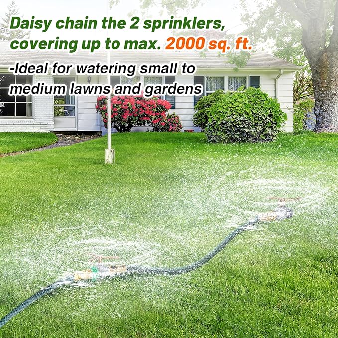 2 Pack Aluminum Alloy Lawn Sprinkler with 3 Arms Brass Nozzle, Long-Distance Spray for Small Medium Yard Garden