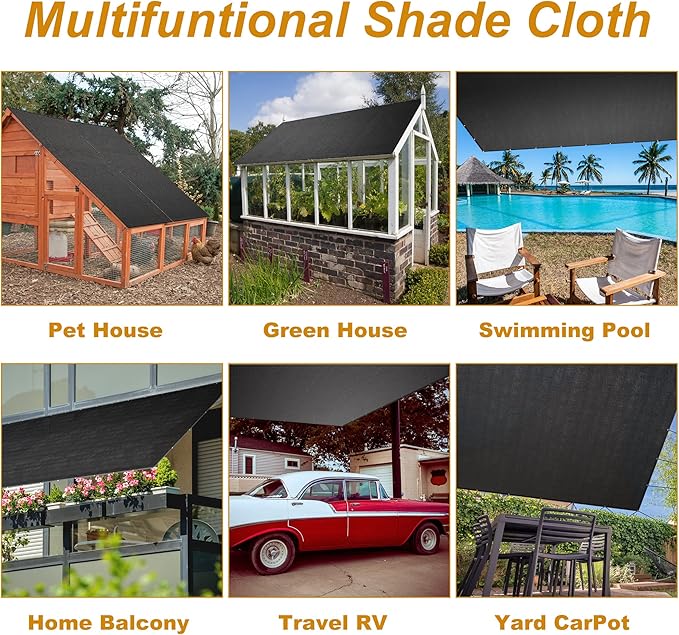 SPORTYOUTH 70% Shade Cloth for Patio, 6x20 ft Mesh Tarp with Grommets, UV Resistant Black Sunblock Sun Shade Netting Cover for Garden, Greenhouse, Chicken Coop, Pergola, RV, Canopy, Barn Kennel