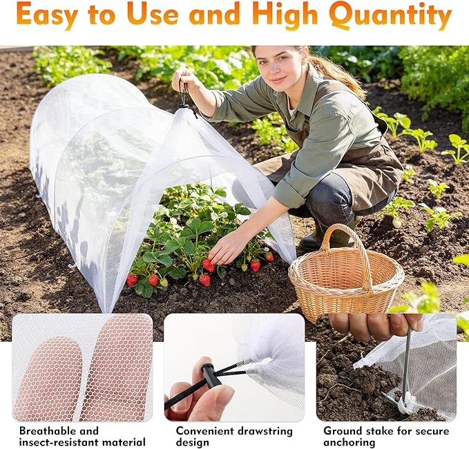 4ft Garden Row Accelerator Plants Cover, Pop Up Garden Bed Tunnel Net with 6 Stakes, Ready-to-Use Design Garden Beds Vegetable Rows Plant Protector for Protecting Vegetable Fruit
