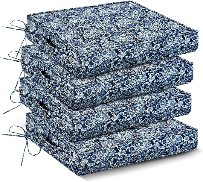 IPYNBAP Outdoor Chair Cushions Set of 4,Waterproof Outdoor Seat Cushions for Patio Furniture,Patio Chair Cushion with Handle and Ties, Out Door Chair Pads,19" x 19" x 3", Green Paisley