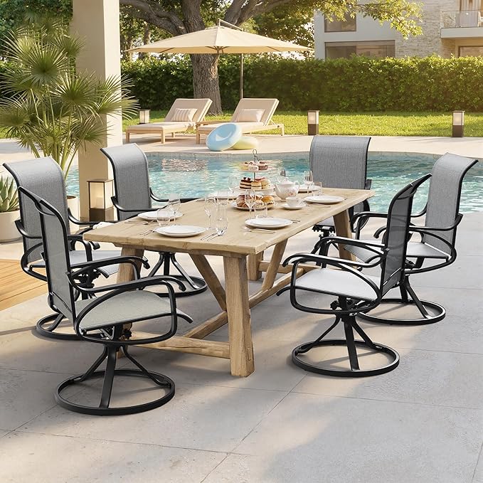 Patio Swivel Chairs Set of 4, All Weather Outdoor Rocking Chair with Textilene Breathable Back, Metal Frame, Patio Dining Chair for Backyard, Garde, Porch and Deck (4, Light Grey)