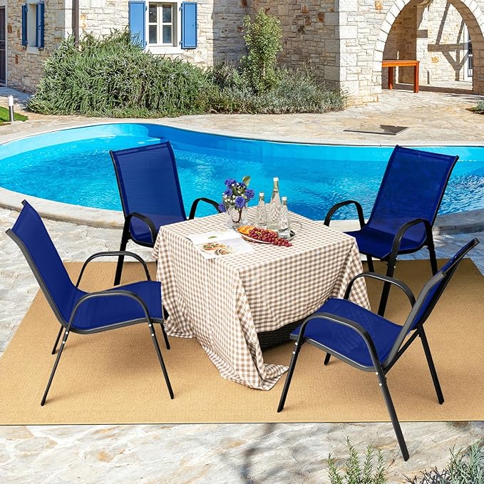 Tangkula 4 Pieces Patio Dining Chairs, Outdoor Stackable All Weather Heavy Duty Dining Chairs Set with Armrests, Support 330 LBS, for Poolside, Backyard, Garden, Deck, Front Porch (Navy)