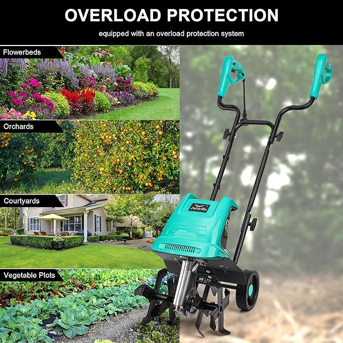 IncwBo Electric Rototiller Garden Tiller 12 Inch Tilling Width 8-Inch Electric Tiller 10.5 Amp Tiller Cultivator for Garden Yard