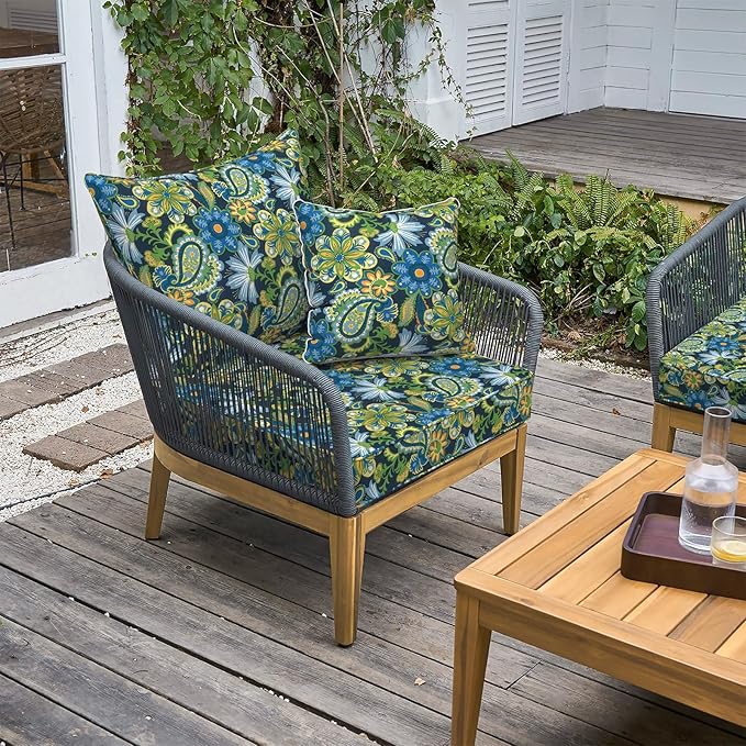 LVTXIII Outdoor/Indoor Deep Seat Cushion Patio Seat and Back Cushion Set All-Weather Replacement Chair Cushion for Wicker Chairs and Garden Furniture Decoration, 24"x24"x4", Flower Child