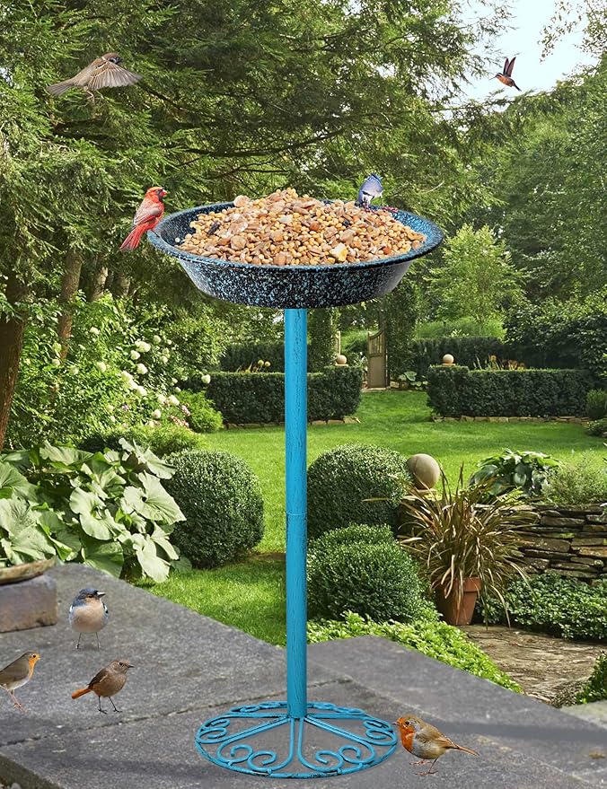 SAC SMARTEN ARTS Freestanding Bird Bath for Outside Metal Birdbaths Birdfeeder Bowl with Metal Stake Spa Bird Feeder Standing for Garden Patio Yard Lawn Décor 25.5 Inch Height