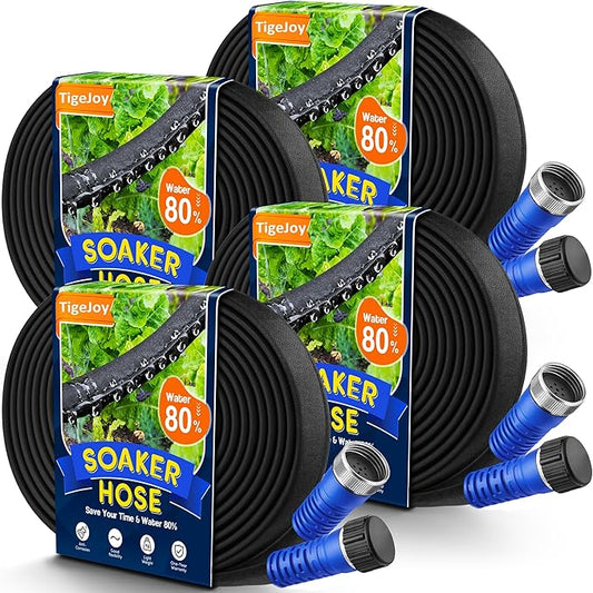 TigeJoy 200FT Flat Soaker Hose, Heavy Duty Double Layer Garden Watering Hose, Flexible Leakproof Drip Irrigation Hose for Raised Beds, Lawns & Vegetables, Save 80% Water