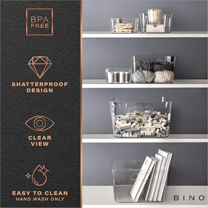 BINO | Plastic Organizer Bins, X-Large - 4 Pack | The SOHO Collection | Multi-Use Organizer Bins | Pantry & Freezer Bin | Plastic Storage Containers | Bin for Home & Kitchen Org